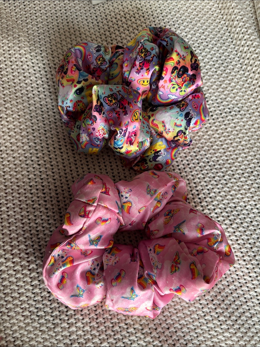 2 Kitsch * Lisa Frank super large  Satin Scrunchies !!